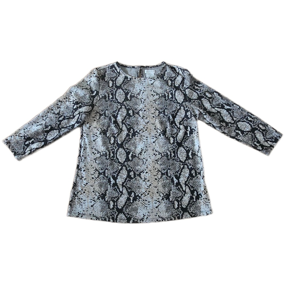 Van Heusen Womens Snakeskin Print Stretch Knit Top 3/4 Sleeve Blouse Neutral M